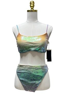 Gianni Bini & Dannijo Sequins Multicolor Bikini Top and High-Waist Bottom Sz L